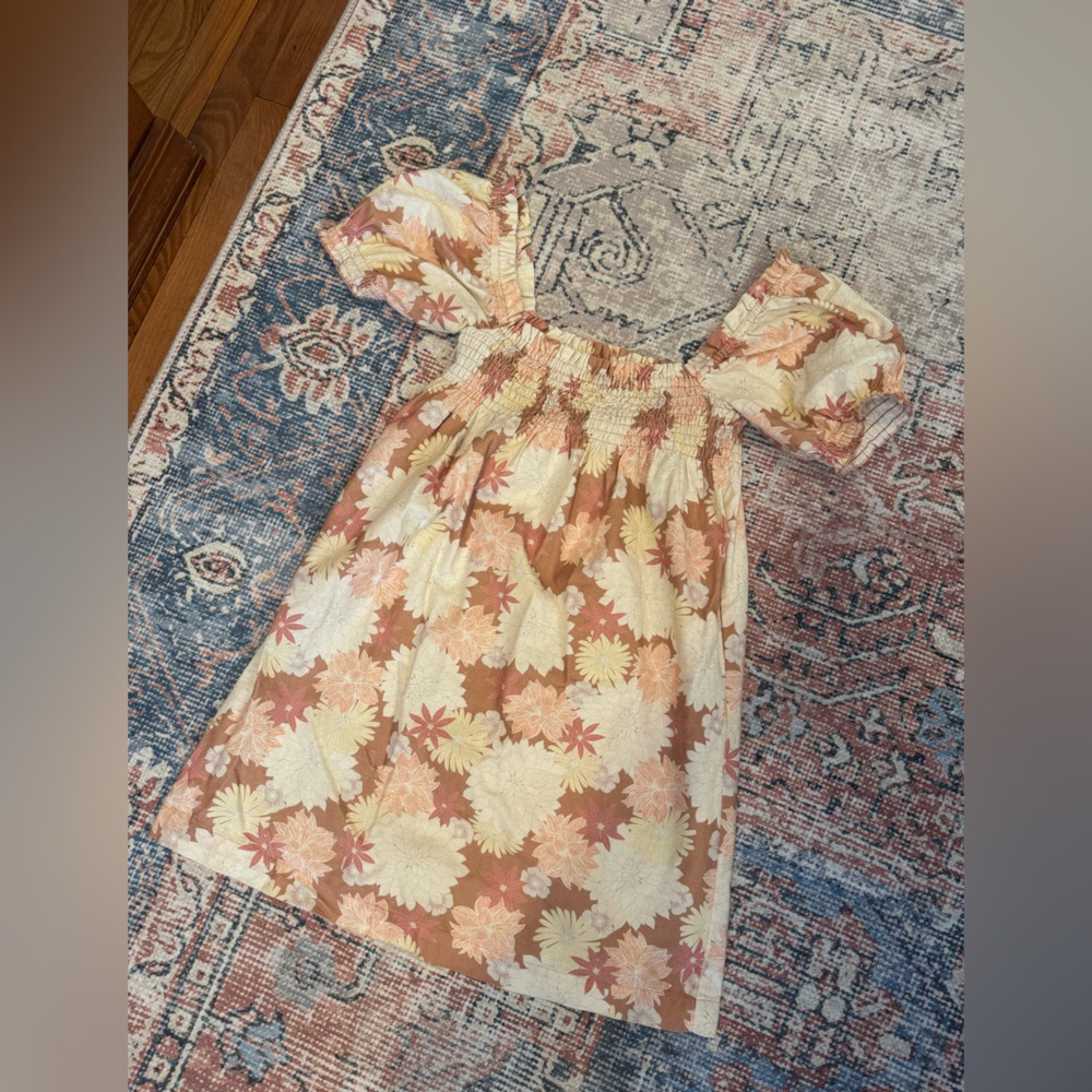 Faherty Ramona Dress Floral Smocked Puff Sleeve Mini | Organic Cotton | Boho